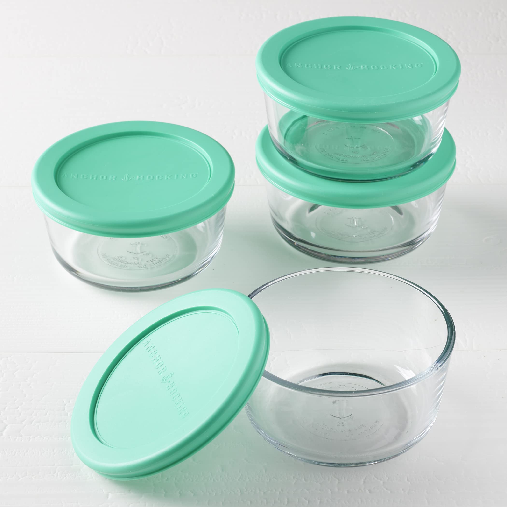 Anchor Hocking 2 Cup Glass Storage Containers with Lids, Set of 4 Glass Food Storage Containers with Mint SnugFit Lids - Image 7