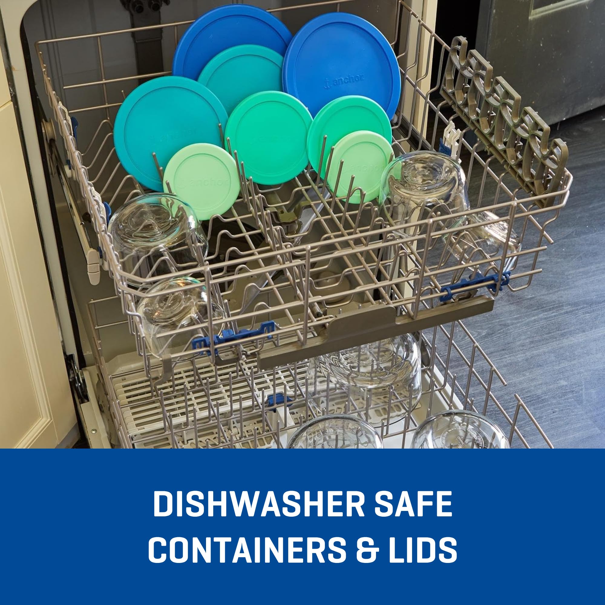 Anchor Hocking 26 Piece Glass Storage Containers with Lids (13 Glass Food Storage Containers & 13 Mixed Blue SnugFit Lids) - Image 6